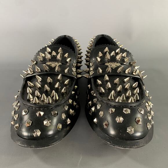 ALEXANDER MCQUEEN Size 10 Black Silver Studded Leather Slip On Loafers main image 5